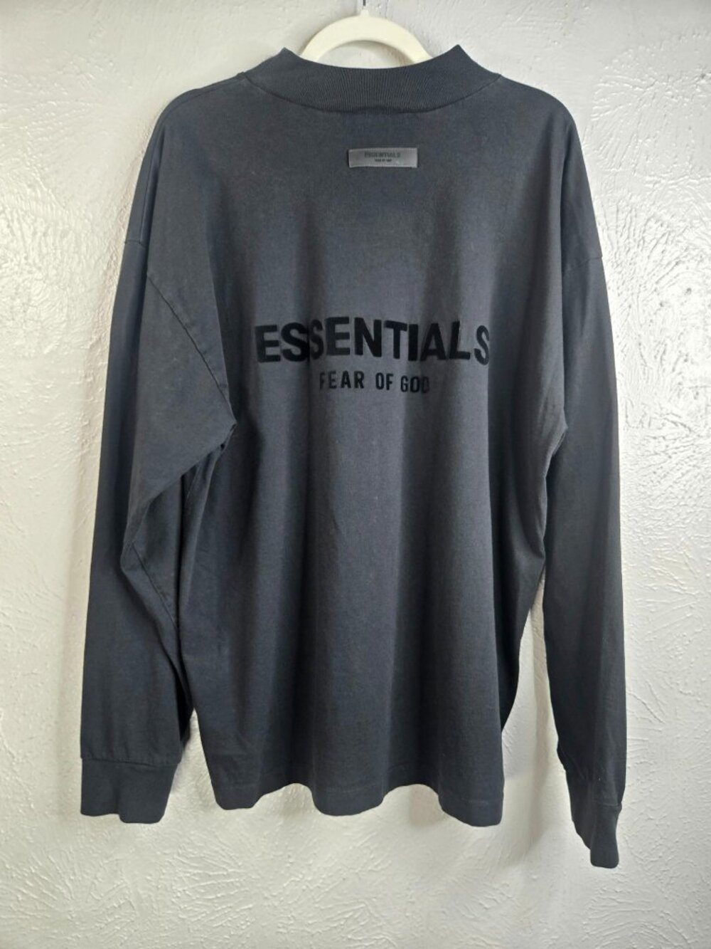 Fear of God Essentials Long Sleeve Mock Neck T Shirt M Black Cotton Logo Graphic